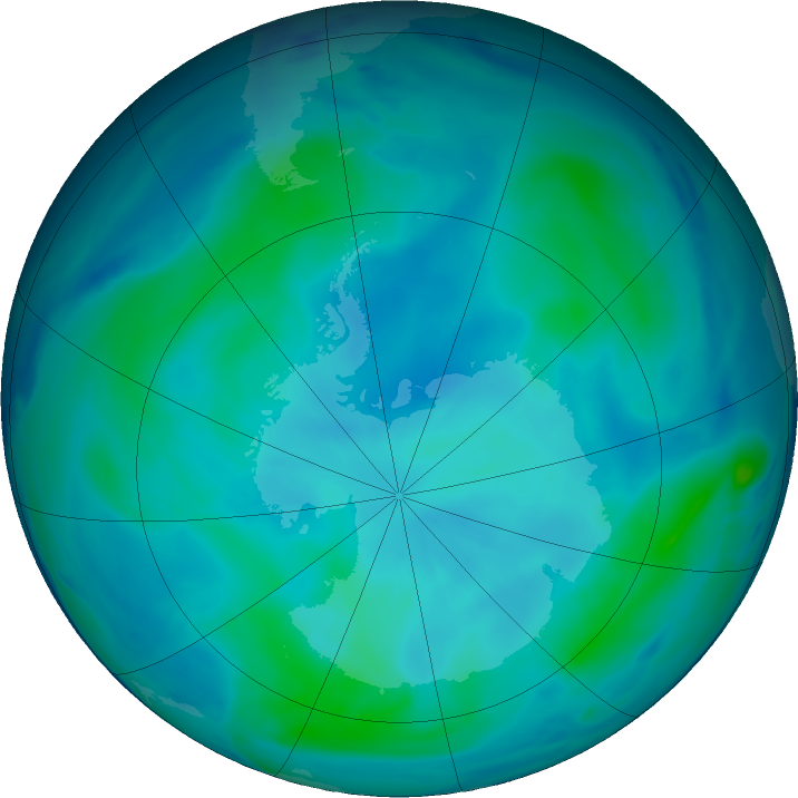 Antarctic ozone map for 01 March 2023